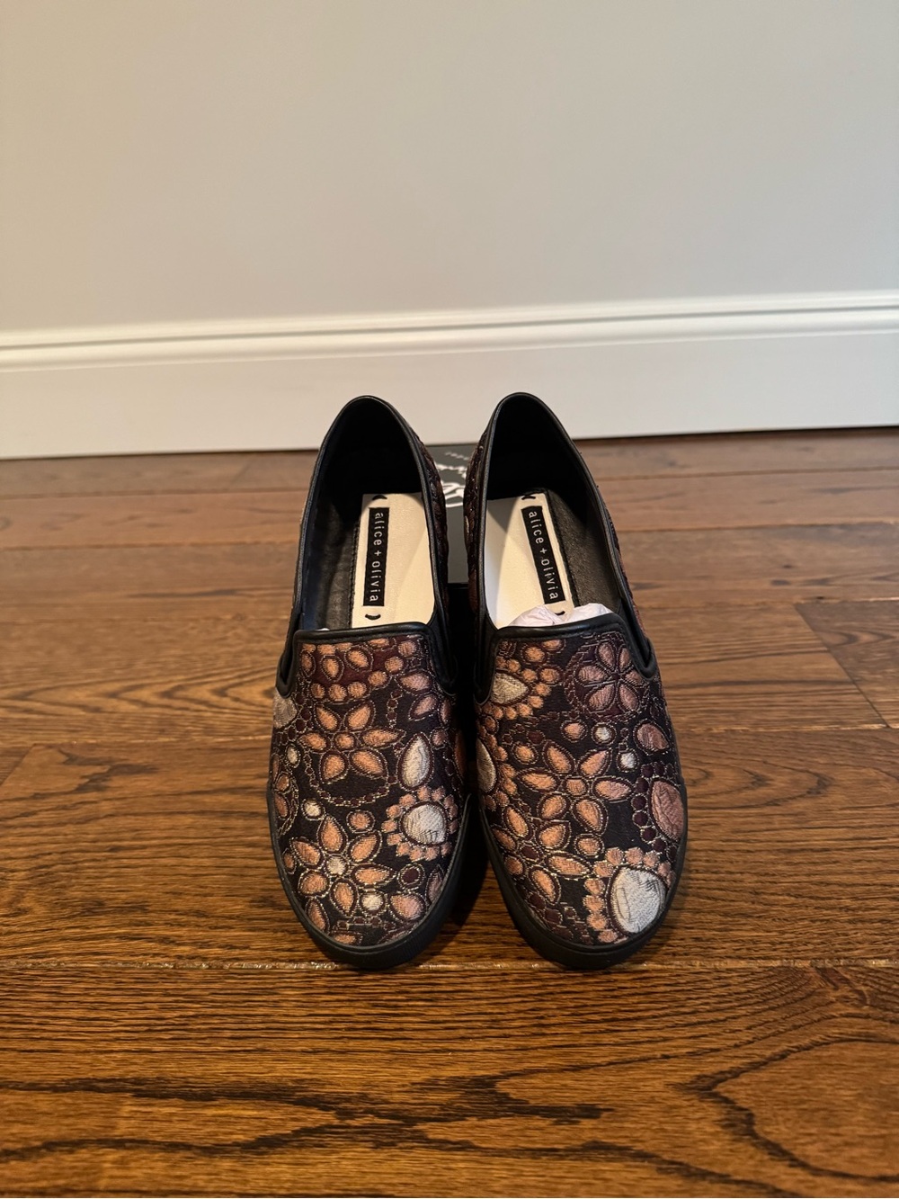 Alice + Olivia “Piper” Pink/Gold Floral Slip-On Sneakers